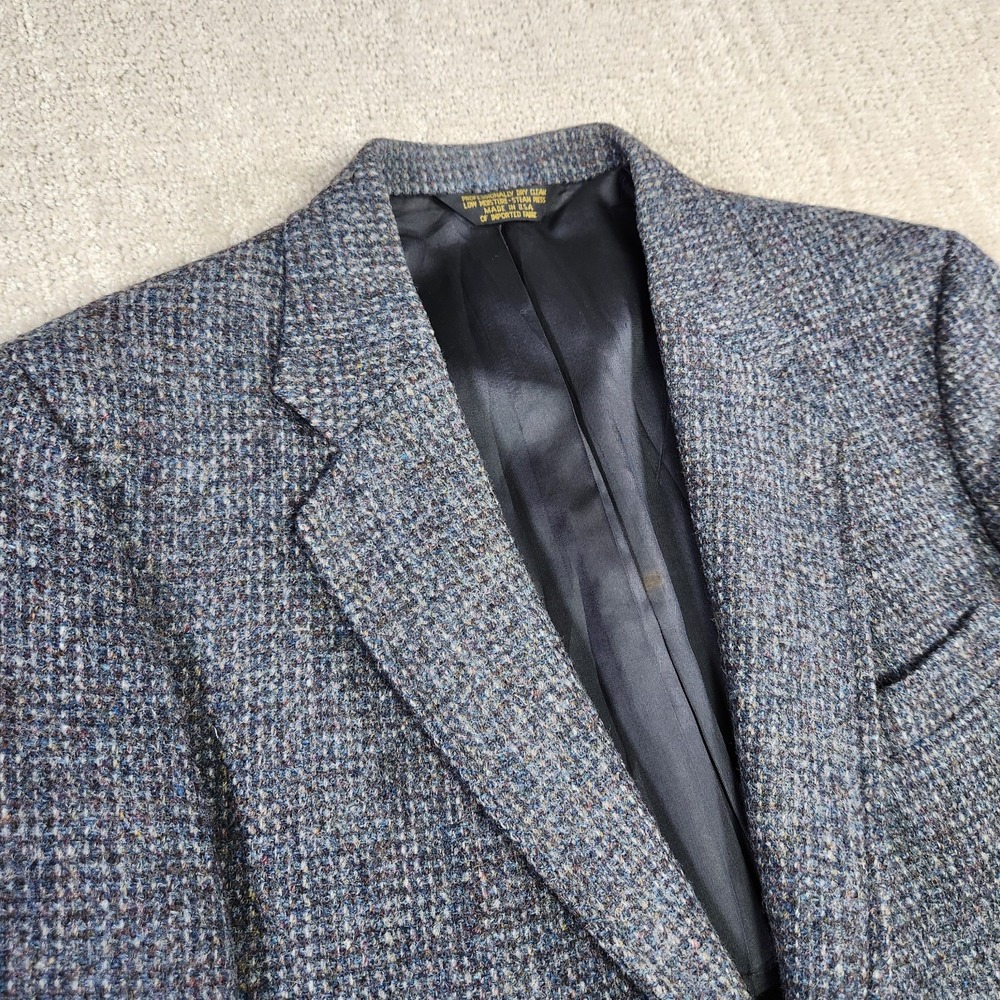 Vintage Harris Tweed Blazer Men 40 Leather Button Sport Coat Handwoven Wool USA